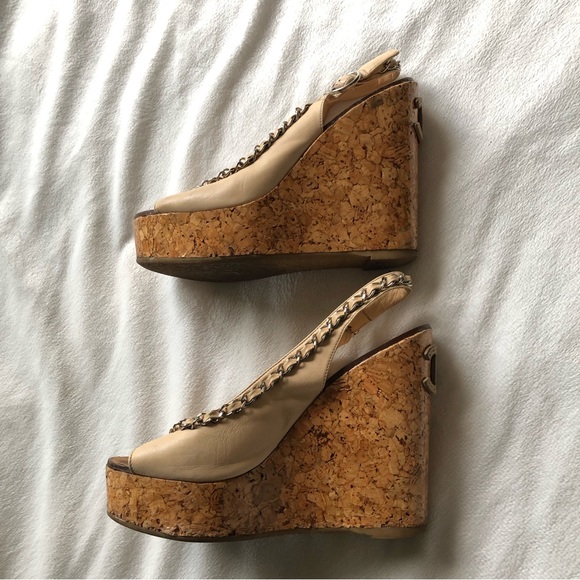 Chanel Chain Link CC Cork & Leather Wedges EU36 - Picture 10 of 16